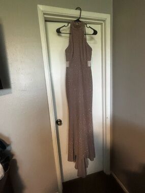 Speechless Sparkle High-Neck Maxi Dress in Champagne